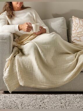 100% Cotton Cozy Cream Throw Blanket